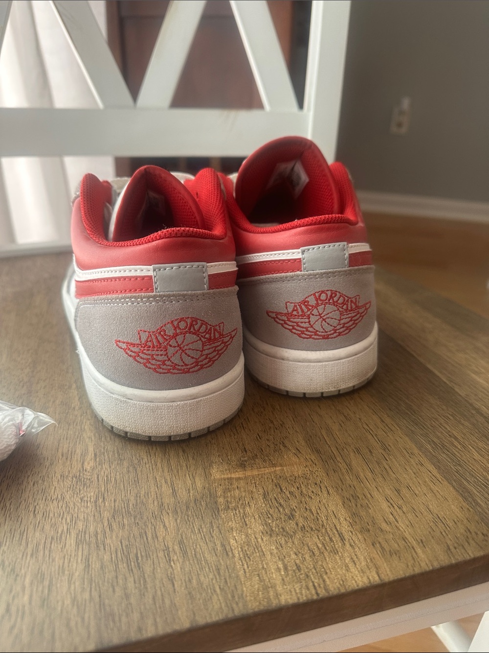 Jordan Low-Top Sneakers in White, Gray & Red Accents - Picture 3 of 4